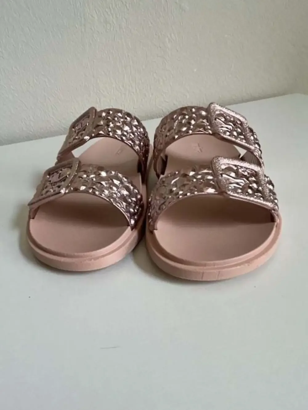 Melissa Lust Studded Double Buckle Slide Sandals in Pink size 8